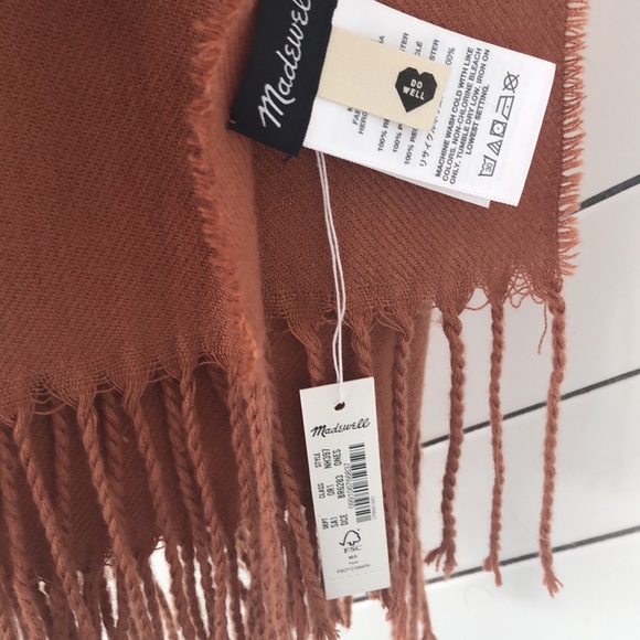 NWT Madewell Fringed Scarf camel tan dried cedar rosewood - Picture 7 of 8